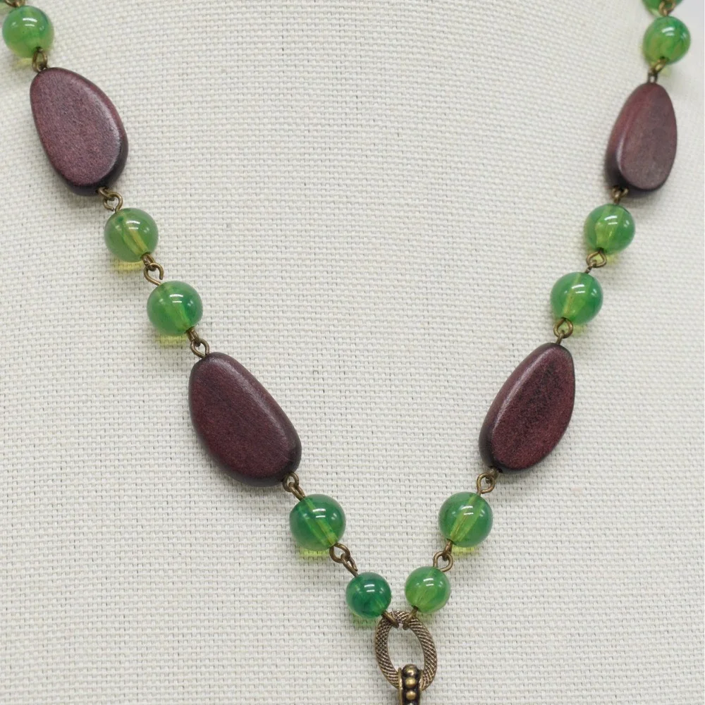 Disc Pendant Necklace Women OS Green Brown Boho Earthy Gorpcore